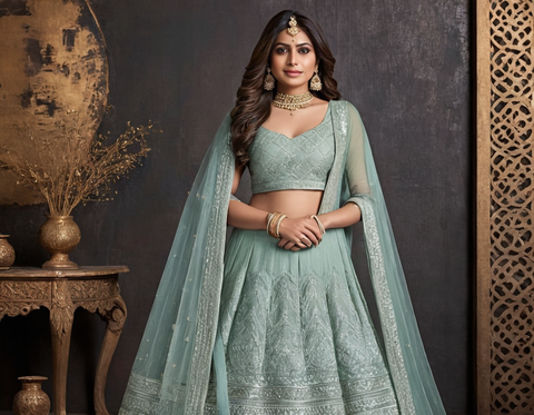 Self Design Embroidered Sequinned Semi Stitched Lehenga Choli With Dupatta