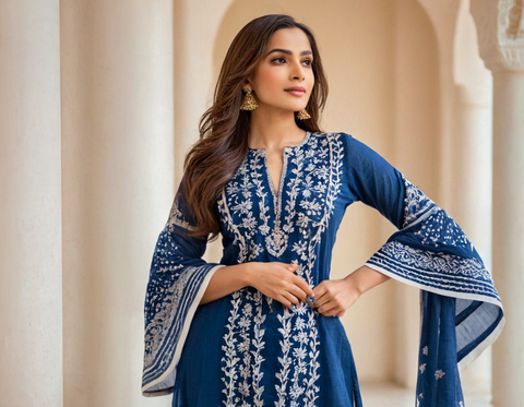 Women's Floral Printed Gown with Pant and Dupatta set