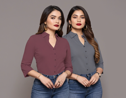 Women Regular Fit Solid Spread Collar Formal Shirt