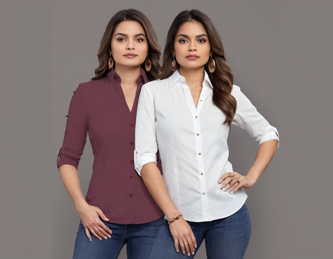Women Regular Fit Solid Spread Collar Formal Shirt