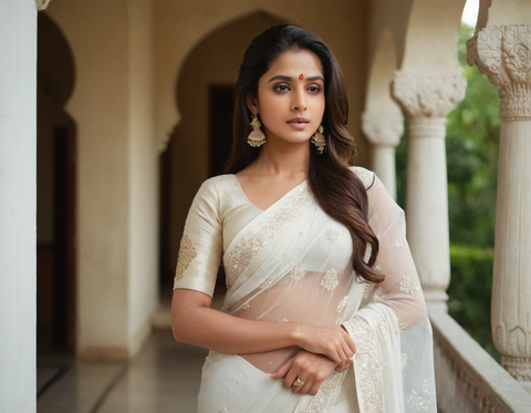 Net white lace border saree with blouse