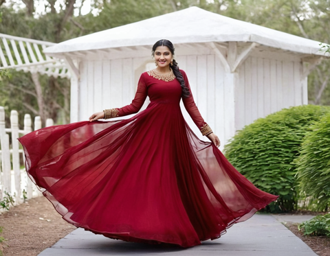 RAYA MAROON GOWN AND DUPATTA SET