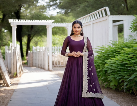 RAYA MAROON GOWN AND DUPATTA SET