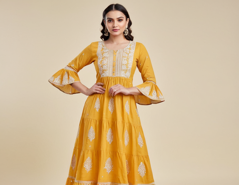 Madhuram Textiles Designer Women and Girls georgette V-Neck Butterfly sleeve Printed gowns