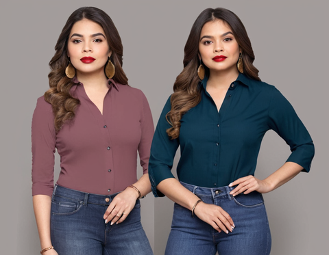 Women Regular Fit Solid Spread Collar Formal Shirt