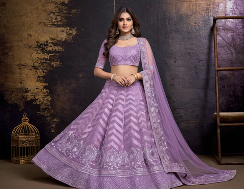 Self Design Embroidered Sequinned Semi Stitched Lehenga Choli With Dupatta