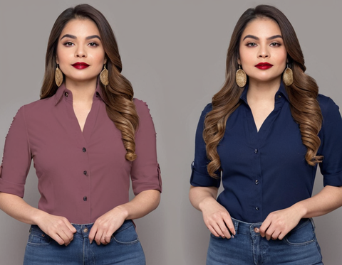 Women Regular Fit Solid Spread Collar Formal Shirt