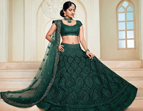 Kautaqi Women's Net Embridred //semistitched// Lehenga choli with dupatta // blouse unstitched with inner // Wdding lehenga // Designer Lehenga