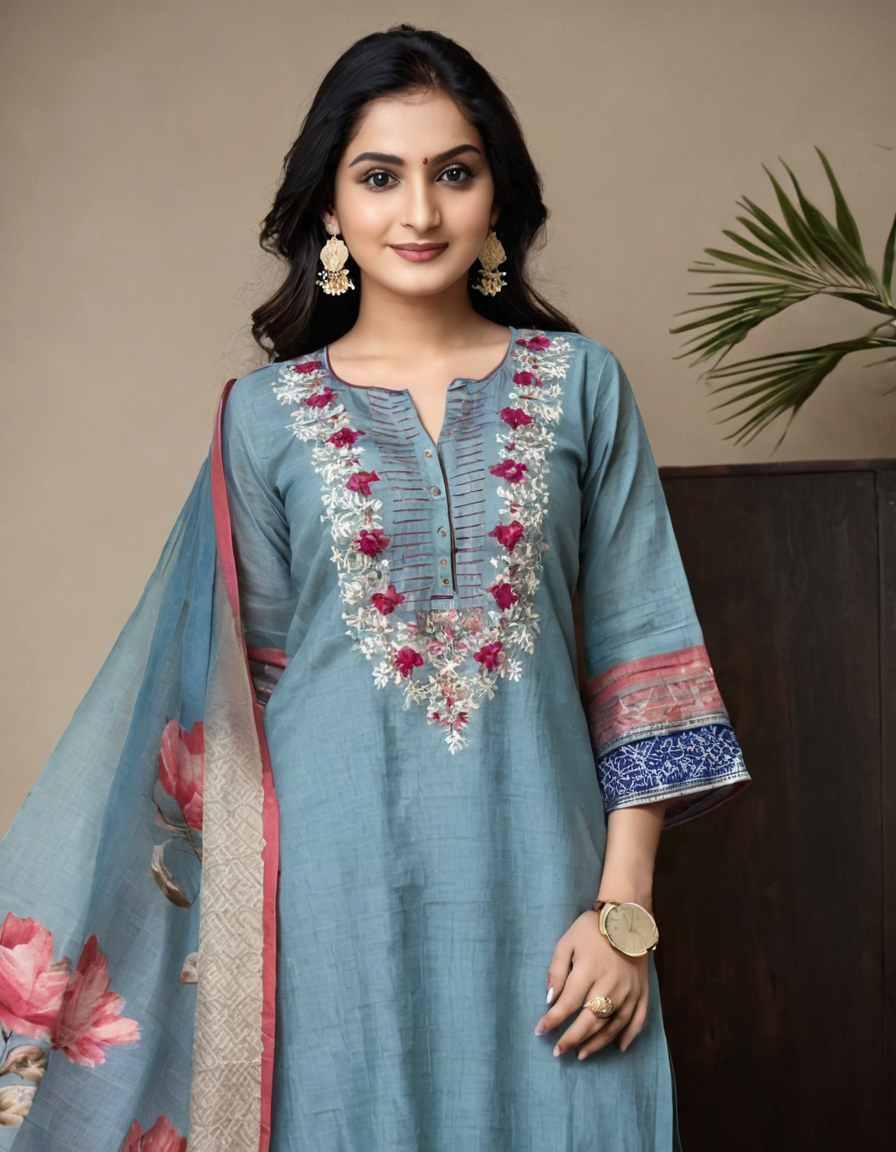 Afghani olive kurti set