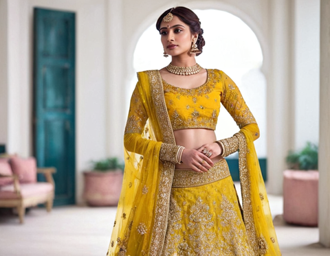 Net Embroidered Semi Stitched Lehenga Choli