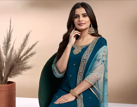 FANCY REYON SLUB KURTA SET WITH DUPATTA