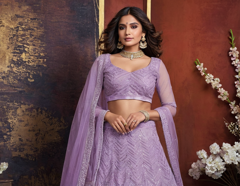 Self Design Embroidered Sequinned Semi Stitched Lehenga Choli With Dupatta