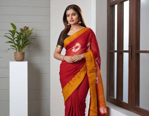 Jaipuri Printed Soft Cotton Mulmul Saree With Attached Blouse Piece for Woman
