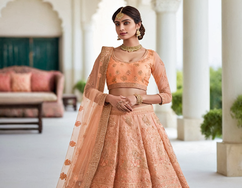 Net Embroidered Semi Stitched Lehenga Choli