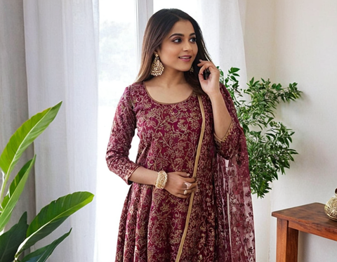 QVAZOR Stylish Fancy Trendy Printed Gown For Women For Party Wedding Festival Functions