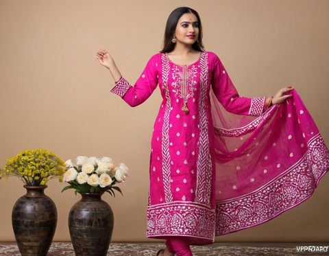 Trendy Graceful Women Pink Long Anarkali Kurti sets with Palazzo and Dupatta sets | Women Pink Long Kurti Sets with dupatta