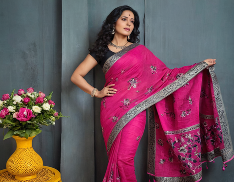 Jaipuri Printed Soft Cotton Mulmul Saree With Attached Blouse Piece for Woman