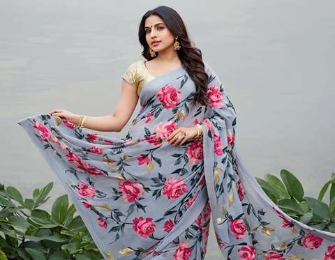 DAILY WEAR GEORGETTE PRINTED SAREES FOR WOMEN