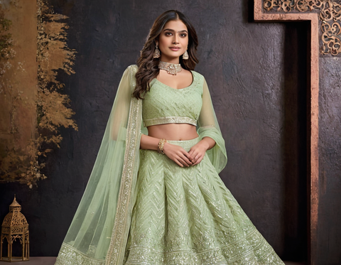 Self Design Embroidered Sequinned Semi Stitched Lehenga Choli With Dupatta