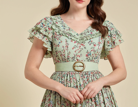 Madhuram Textiles Designer Women and Girls georgette V-Neck Butterfly sleeve Printed gowns