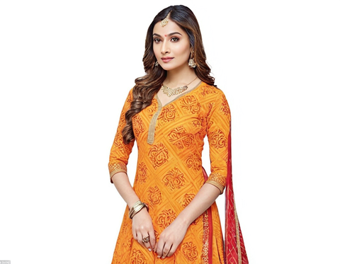 Bandhani Printed Gown Paired With Dupatta Set