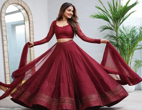 Freshta's semi stitched Embelished Flared Lehenga Choli Set