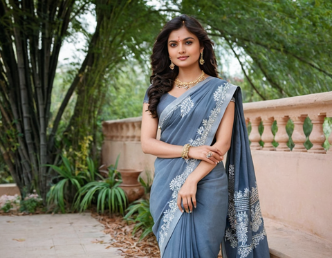 Jaipuri Printed Soft Cotton Mulmul Saree With Attached Blouse Piece for Woman