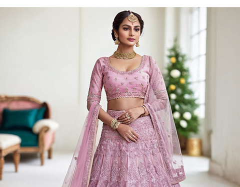 Net Embroidered Semi Stitched Lehenga Choli