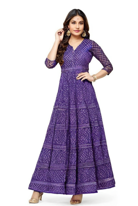 Bandhani Printed Gown Paired With Dupatta Set