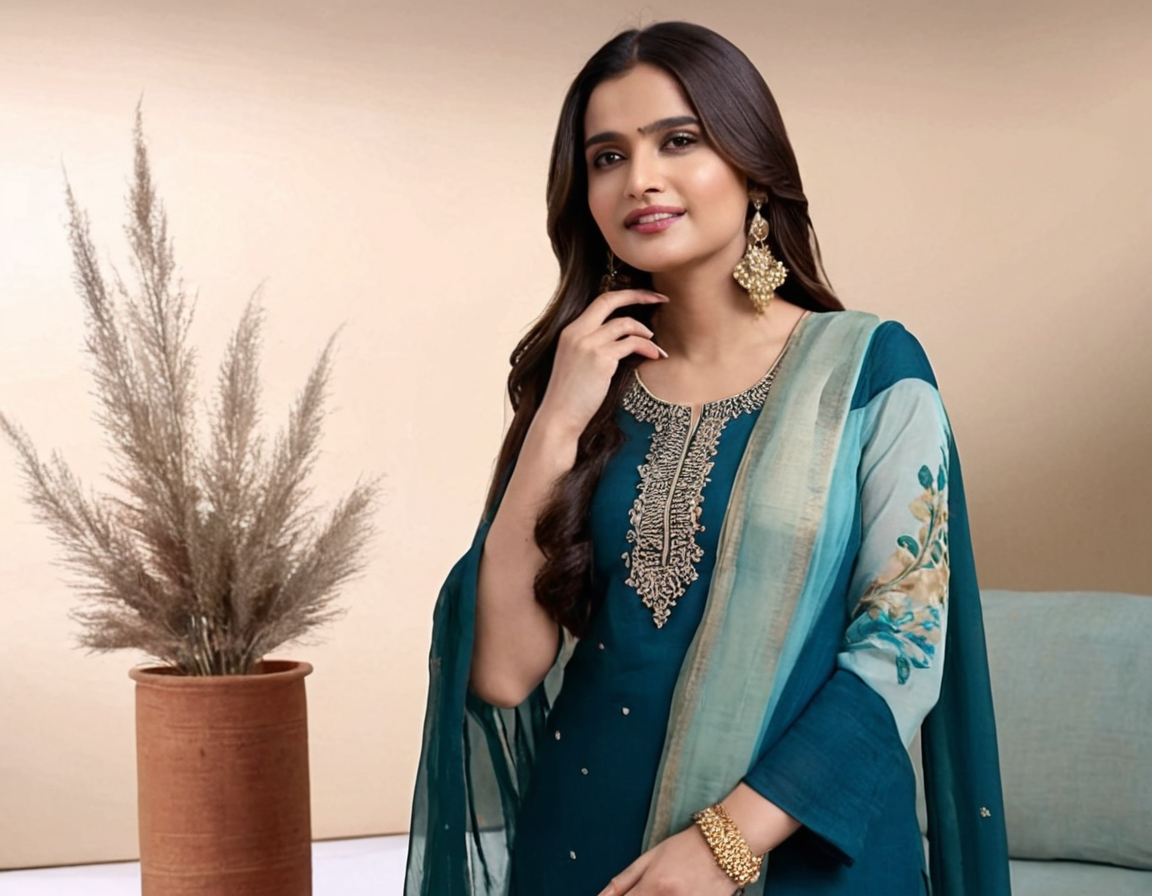 FANCY REYON SLUB KURTA SET WITH DUPATTA