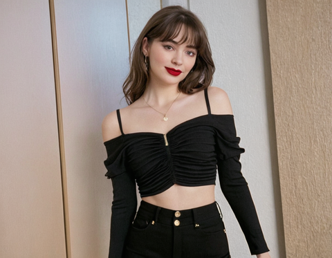 Trendy casual stylish top full sleeve off solder