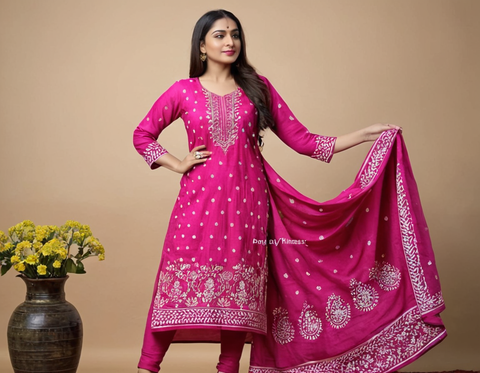 Trendy Graceful Women Pink Long Anarkali Kurti sets with Palazzo and Dupatta sets | Women Pink Long Kurti Sets with dupatta