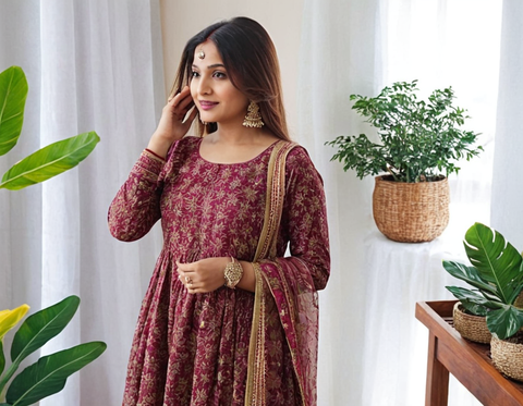 QVAZOR Stylish Fancy Trendy Printed Gown For Women For Party Wedding Festival Functions