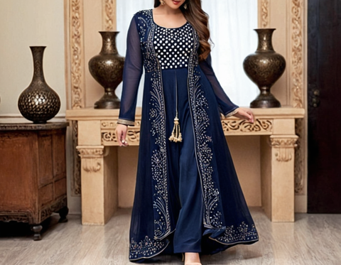 Women Gown Fancy Stylish Dress With Long Shrug || Comfy Fashionable Women Gowns)