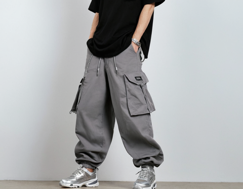 Solid Black and Grey Parachute Cargos Combo