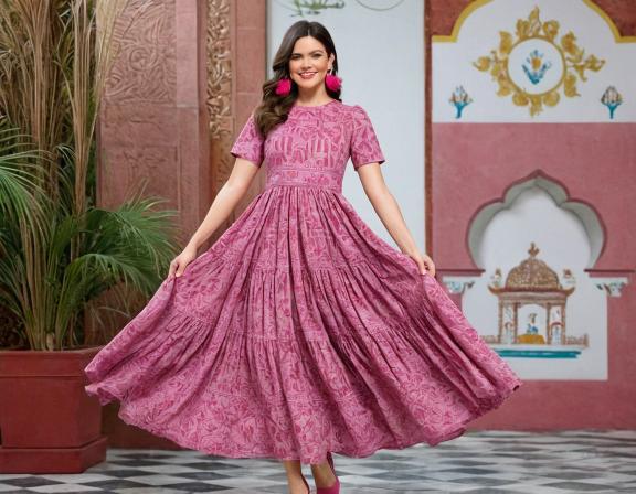 Flayered Anarkali kurti with embroidery yog