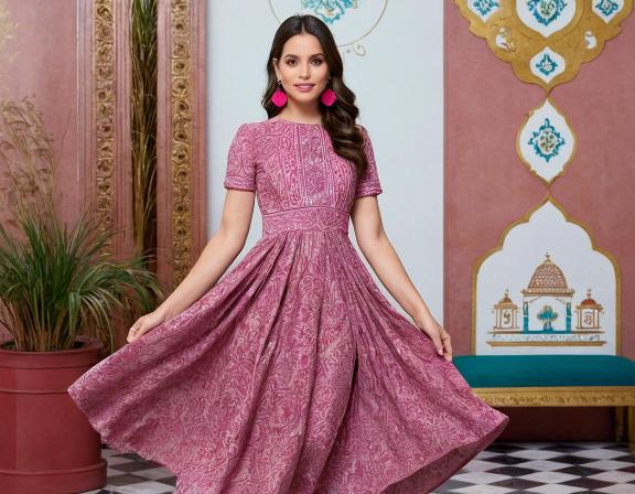 Flayered Anarkali kurti with embroidery yog