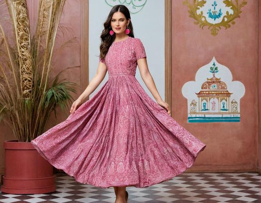 Flayered Anarkali kurti with embroidery yog